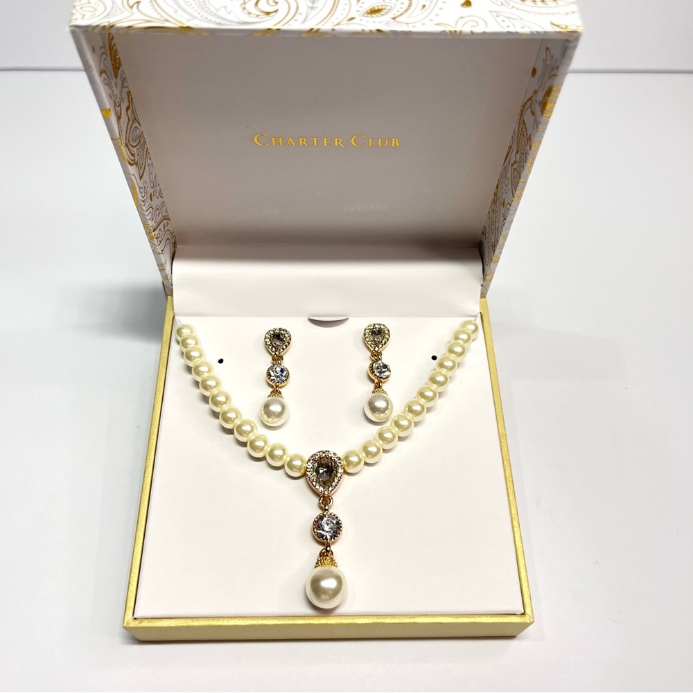 Charter Club Pearl Necklace and Earrings Set - NWT